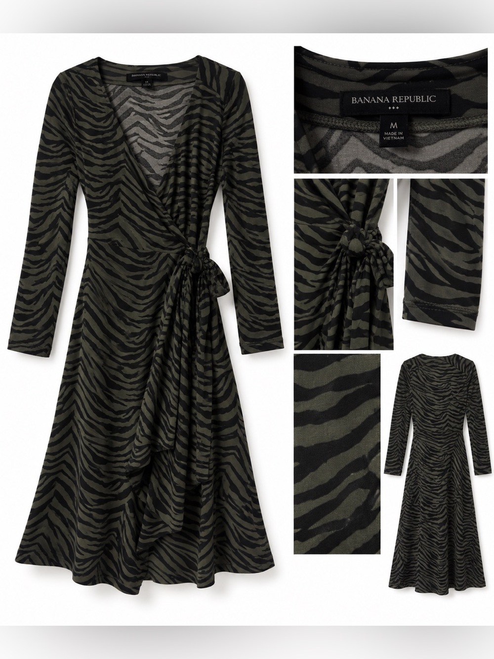 Banana Republic Olive Zebra-Print Wrap Dress